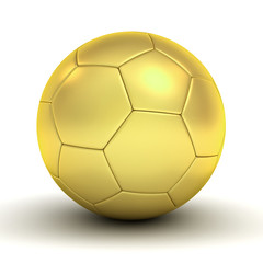 Gold soccer ball isolated over white background with reflection and shadow 3D rendering