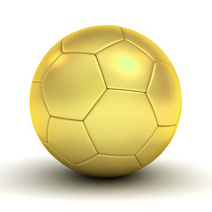 Fototapeta premium Gold soccer ball isolated over white background with reflection and shadow 3D rendering