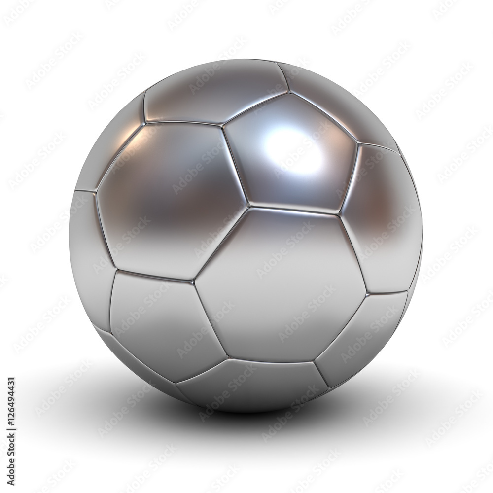 Aufkleber Metallic chrome soccer ball isolated over white background with reflection and shadow 3D rendering