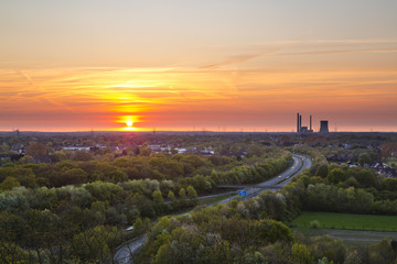 Coal Power Station And Motorway Sunset