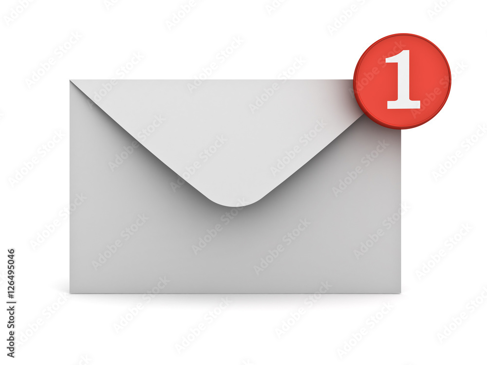 Aufkleber E mail notification one new email message in the inbox concept isolated over white background with reflection 3D rendering