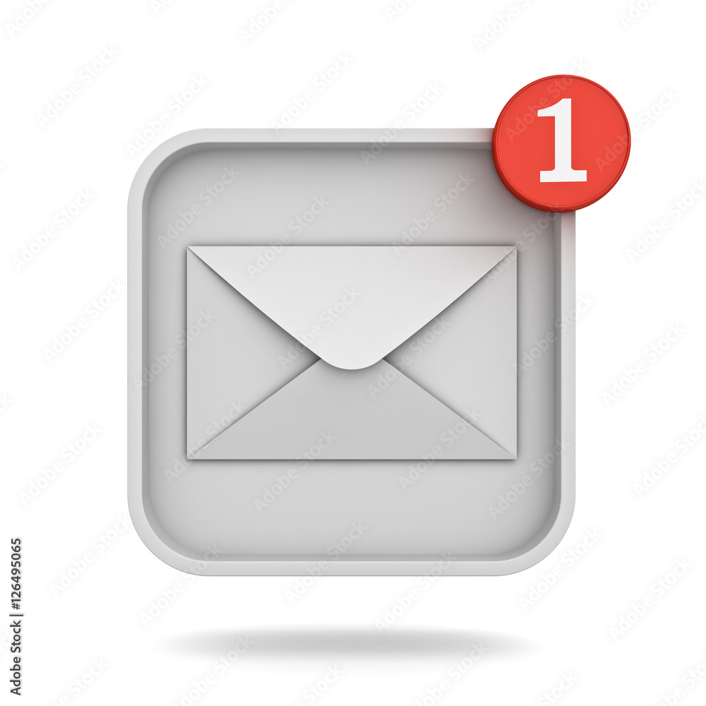 Aufkleber E mail notification one new email message in the inbox button concept isolated over white background with shadow 3D rendering