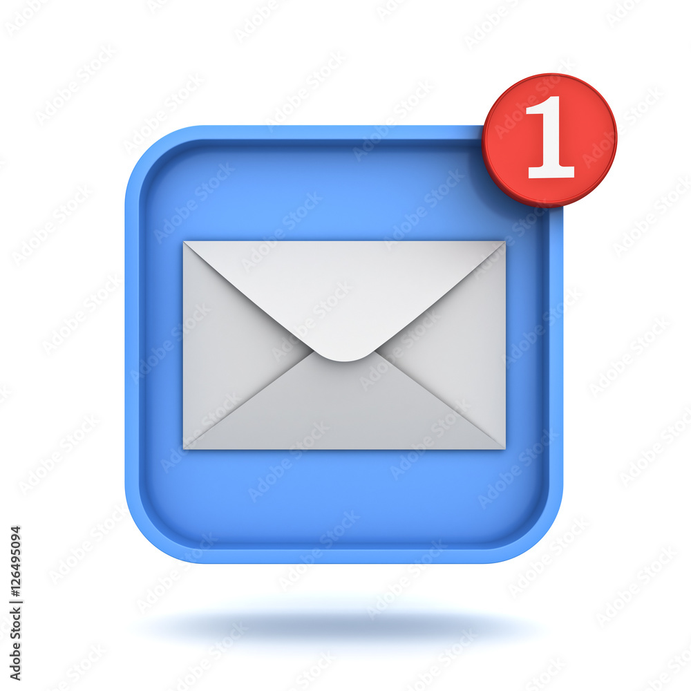 Aufkleber E mail notification one new email message in the inbox button concept isolated over white background with shadow 3D rendering