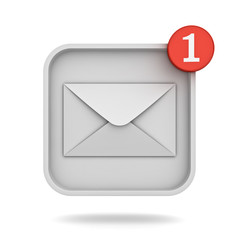 E mail notification one new email message in the inbox button concept isolated over white background with shadow 3D rendering