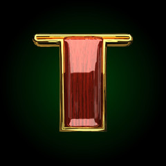 t vector golden letter with red wood