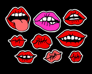 Fashion modern doodle cartoon patch badges or stikers with speach bubbles