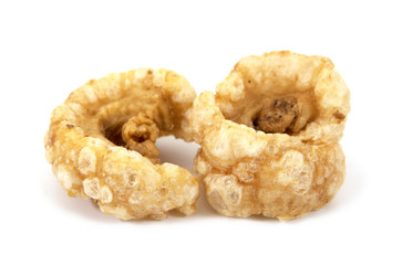 Crispy Pork Skin , Thai style food isolated over the white backg