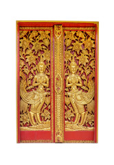 Thai temple gold historic window at temple isolated on white bac