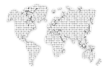 Fototapeta na wymiar binary code world map 3d illustration
