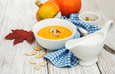 Pumpkin soup with fresh pumpkins