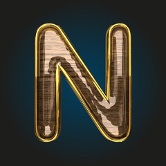 n vector golden letter with red wood