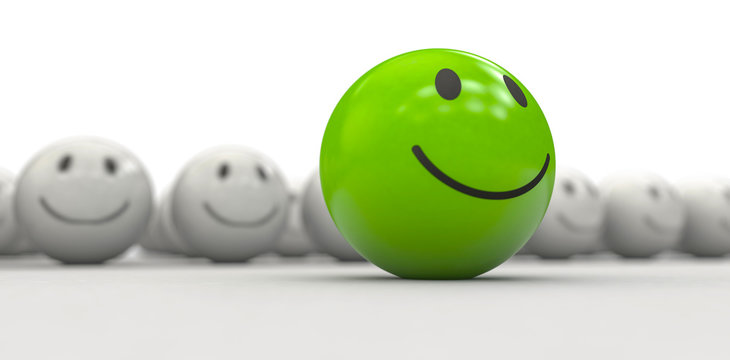 3D Smiley vor einer Gruppe - Konzept Kreativit&auml;t, Twitter, Follower