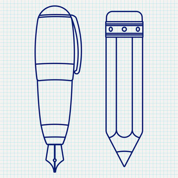 Fountain pen and pencil. Outline icon