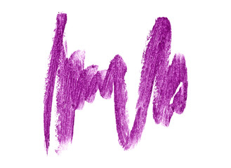 Violet color lipstick stroke on white background
