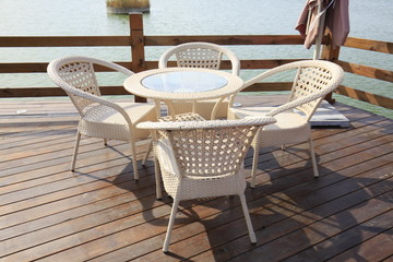 Desks and chairs in the sun