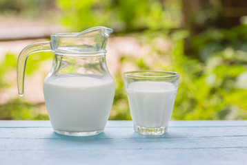 Milk in a jug and a glass