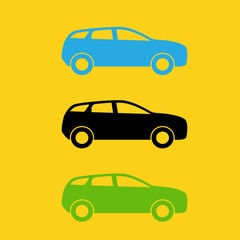 Set of Colorful Car silhouette. Vector Illustration.