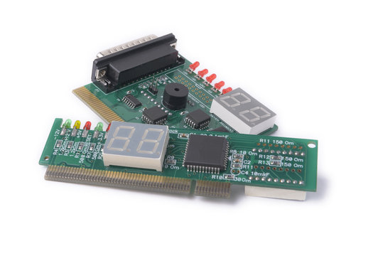 diferent devices for testing of motherboards on a white background, PC Diagnostics