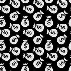 Seamless pattern of bags with money coins. Vector Illustration.