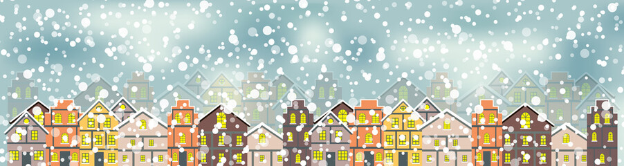 Abstract Christmas and New Year with Fabulous Houses Background.