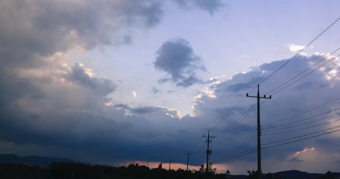 Countryside of korean scene at telephone poles in mood evening