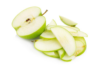 Sliced Green apple isolated on the white background