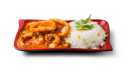 Roasted squid drumsticks and rice
