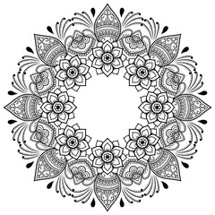Vector henna tatoo mandala. Mehndi style.Decorative pattern in oriental style. Coloring book page.