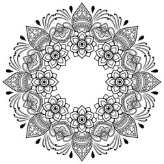 Vector henna tatoo mandala. Mehndi style.Decorative pattern in oriental style. Coloring book page.