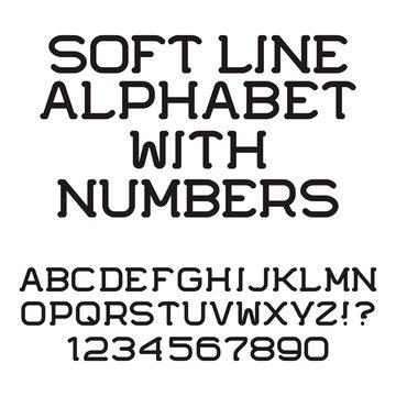 Black letters and numbers. Soft line font. Isolated english alphabet with figures.