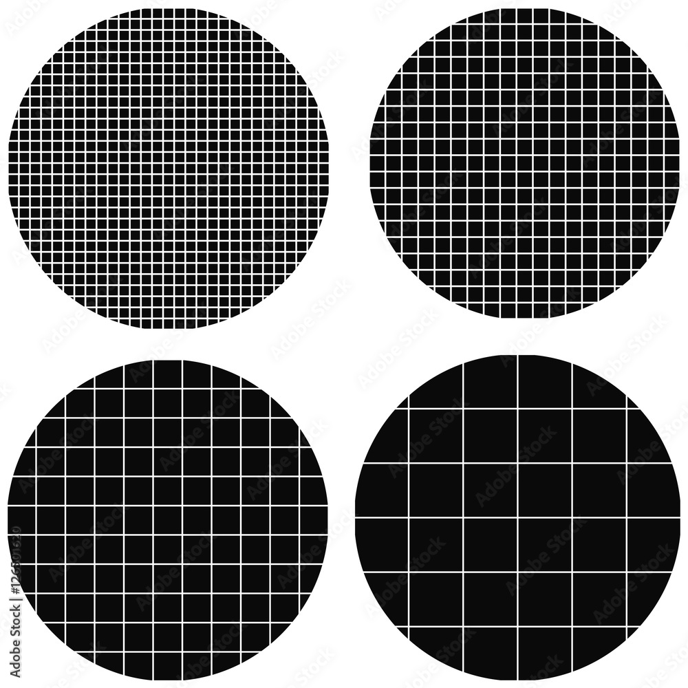 Poster circle made up of squares , a set of circles with a square pattern of intersecting white lines, vector