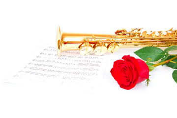 Musical notes and saxophone