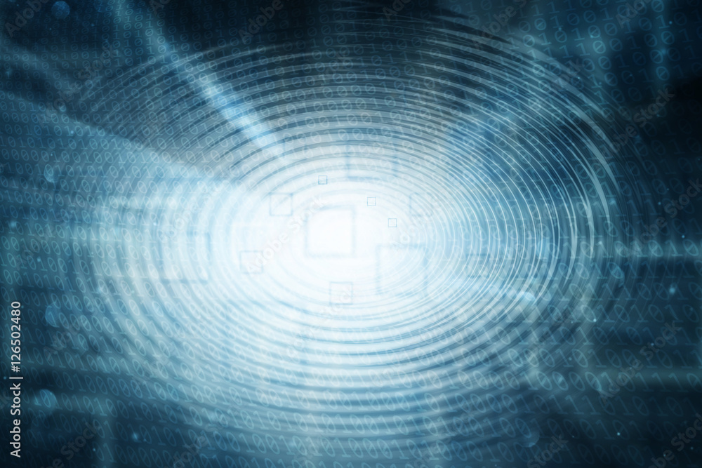 Poster abstract circle spin bokeh blue colored blurry binary numbers illustration background.