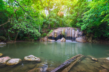 Fototapeta na wymiar Waterfall in forest at Erawan waterfall National Park, Kanjanaburi Province , ThailandThailand