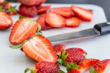 strawberry slice on cutting boards