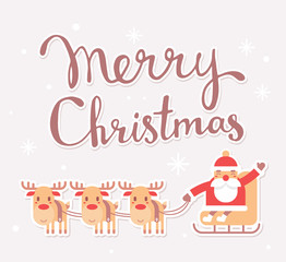 Fototapeta na wymiar Vector christmas illustration of santa claus on sleigh and reind