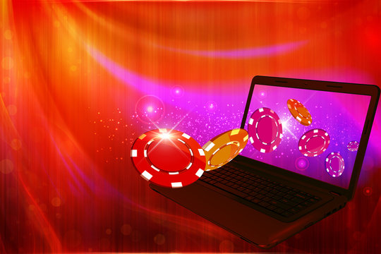 Slot machine coins going out from a laptop screen leading to success