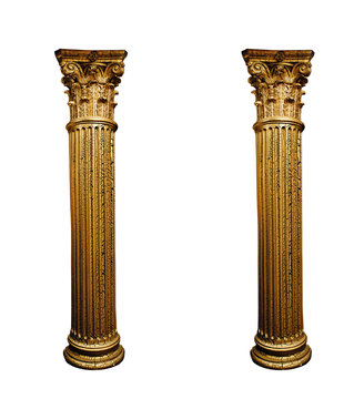 Two isolated architectural columns on a white background