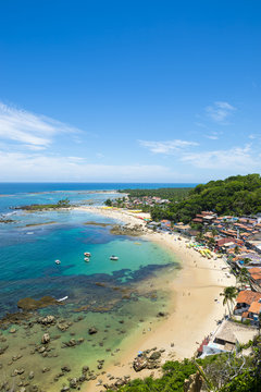 Scenic overlook of the First and Second beaches at the resort destination of Morro de São Paulo in Bahia, Brazil