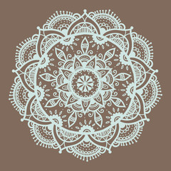 Outline Mandala on brown background. Decorative round ornament. Weave design element. Yoga logo, background for meditation poster. Unusual flower shape. Oriental vector.