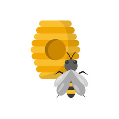 Vector cartoon hive with bee