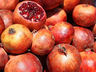 Delicious pomegranates ready to be sold in a Turkish fruit market