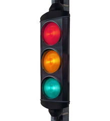 Green, Yellow and Red traffic light isolated on white