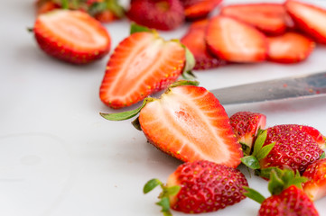 strawberry slice on cutting boards