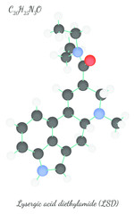 Lysergic acid diethylamide C20H25N3O molecule