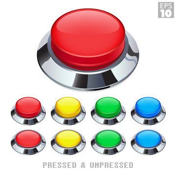 Arcade Push Buttons With Chrome Bezel Pressed and Unpressed Various Colors