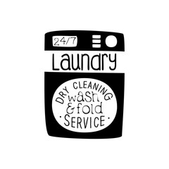 Black And White Sign For The Laundry And Dry Cleaning Service With Wash And Fold Offer