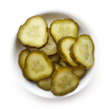 Bowl of pickled cucumber, from above