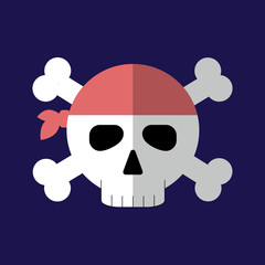Jolly roger flat icon isolated vector illustration. Cartoon pirate symbol in material flat style design.
