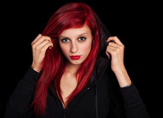 portrait of misterious pretty woman at night